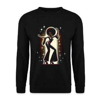 Girl with afro dancing to disco music - Unisex Sweatshirt - black - Front - Alina (178cm) & Michal (187cm)