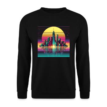 80's Retro Futuristic Skyline Sunset - Unisex Sweatshirt - black - Front - Alina (178cm) & Michal (187cm)