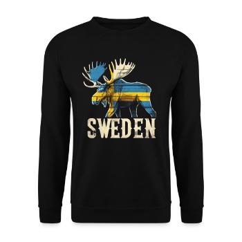 Elch mit Schweden Flagge - Unisex Pullover - Schwarz - Vorne - Alina (178cm) & Michal (187cm)