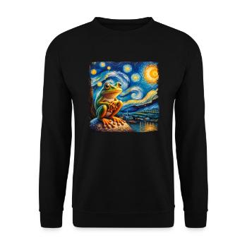 Vincent van Gogh Sternennacht Gemälde mit Frosch - Unisex Pullover - Schwarz - Vorne - Alina (178cm) & Michal (187cm)