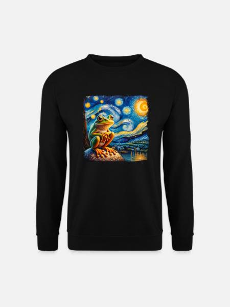 Vincent van Gogh Sternennacht Gemälde mit Frosch - Unisex Pullover - Schwarz