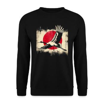 Drapeau de la grue japonaise - Sweat-shirt Unisexe - noir - Devant - Alina (178cm) & Michal (187cm)