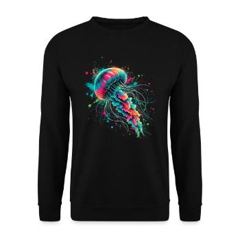 Bunte Qualle - Unisex Pullover - Schwarz - Vorne - Alina (178cm) & Michal (187cm)