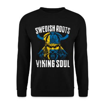 Schwedische Wurzeln - Wikinger Seele - Unisex Pullover - Schwarz - Vorne - Alina (178cm) & Michal (187cm)