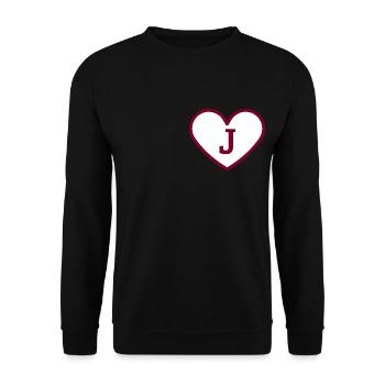 Buchstabe j Herz Sport Trend Burgund - Geschenkidee - Unisex Pullover - Schwarz - Vorne - Alina (178cm) & Michal (187cm)