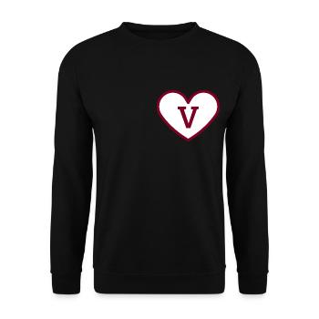 Buchstabe V Herz Sport Trend Burgund - Geschenkidee - Unisex Pullover - Schwarz - Vorne - Alina (178cm) & Michal (187cm)