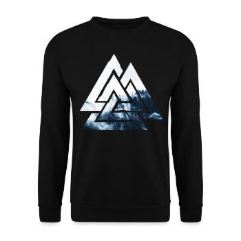 Valknut, Symbol von Odin - Mit Nebelwald - Unisex Pullover - Schwarz - Vorne - Alina (178cm) & Michal (187cm)