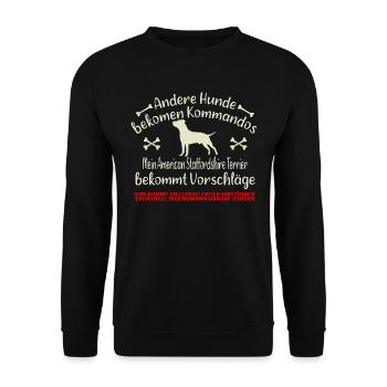 American Staffordshire Terrier bekommt Vorschläge - Unisex Pullover - Schwarz - Vorne - Alina (178cm) & Michal (187cm)