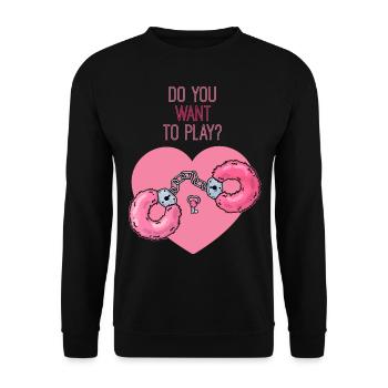 Bondage Plüsch Handschellen Fetisch Sexspielzeug - Unisex Pullover - Schwarz - Vorne - Alina (178cm) & Michal (187cm)