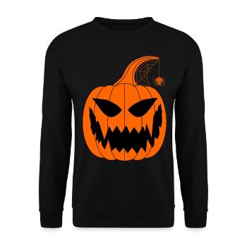 Halloween Kürbis mit Spinne - Unisex Pullover - Schwarz - Vorne - Alina (178cm) & Michal (187cm)