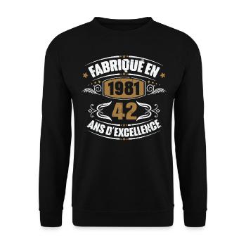 Cadeau d'anniversaire 42 ans, Fabriqué en 1981 - Sweat-shirt Unisexe - noir - Devant - Alina (178cm) & Michal (187cm)