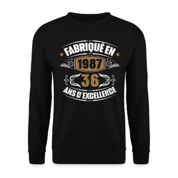 Cadeau d'anniversaire 36 ans, Fabriqué en 1987 - Sweat-shirt Unisexe - noir - Devant - Alina (178cm) & Michal (187cm)