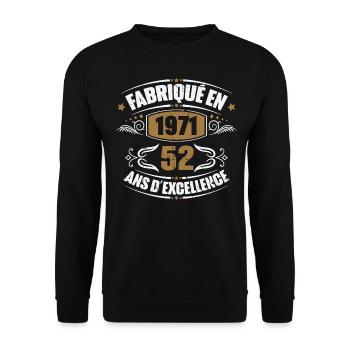 Cadeau d'anniversaire 52 ans, Fabriqué en 1971 - Sweat-shirt Unisexe - noir - Devant - Alina (178cm) & Michal (187cm)