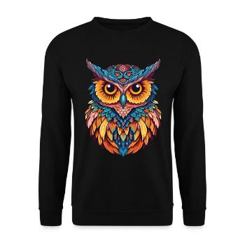 Owl Animal Bird Nature Wilderness Mysticism Colorful Art - Unisex Sweatshirt - black - Front - Alina (178cm) & Michal (187cm)