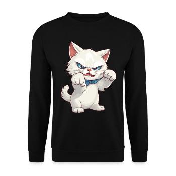 Katze Faust Kater Kätzchen Weiß Cartoon Comic - Unisex Pullover - Schwarz - Vorne - Alina (178cm) & Michal (187cm)