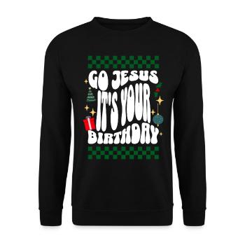 Go Jesus It's Your Birthday - Xmas Ugly Christmas - Unisex Pullover - Schwarz - Vorne - Alina (178cm) & Michal (187cm)