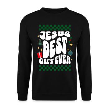 Jesus Best Gift Ever - Christians Retro Ugly Xmas - Unisex Pullover - Schwarz - Vorne - Alina (178cm) & Michal (187cm)