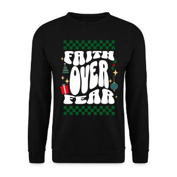 Faith over Fear - Christian's Retro Ugly Christmas - Unisex Sweatshirt - black - Front - Alina (178cm) & Michal (187cm)