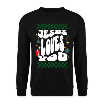 Jesus loves You - Christians Retro Ugly Christmas - Unisex Sweatshirt - black - Front - Alina (178cm) & Michal (187cm)