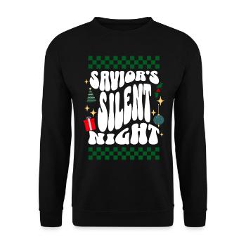 Savior's Silent Night - Christians Retro Ugly Xmas - Unisex Pullover - Schwarz - Vorne - Alina (178cm) & Michal (187cm)