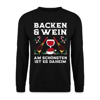 Weihnachten Backen Und Wein Daheim - Unisex Pullover - Schwarz - Vorne - Alina (178cm) & Michal (187cm)