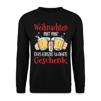 Weihnachten Weihnachtsmann Bier Geschenk - Unisex Pullover - Schwarz - Vorne - Alina (178cm) & Michal (187cm)