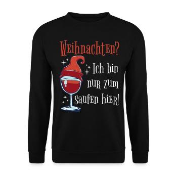 Wein Weinglas Weihnachten Wichtel Mütze Geschenk - Unisex Pullover - Schwarz - Vorne - Alina (178cm) & Michal (187cm)