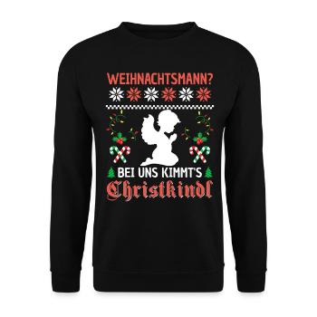 Christkindl Bayern Weihnachten Spruch Witzig - Unisex Pullover - Schwarz - Vorne - Alina (178cm) & Michal (187cm)