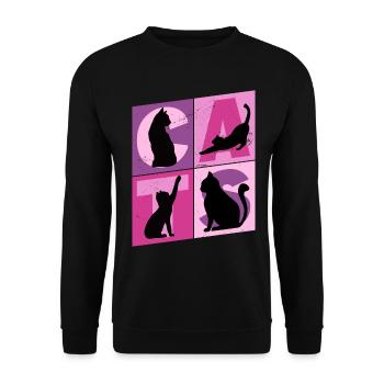 Katzen Silhouetten Pink Rosa Lila Vintage Retro - Unisex Pullover - Schwarz - Vorne - Alina (178cm) & Michal (187cm)