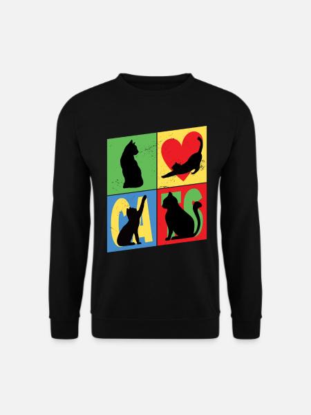 Katzen Silhouetten Katzenliebhaber Vintage Retro - Unisex Pullover - Schwarz