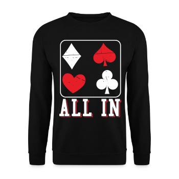 Poker All In Mit Karten-Symbole - Unisex Pullover - Schwarz - Vorne - Alina (178cm) & Michal (187cm)