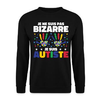 Ich bin nicht seltsam, ich bin Autist - Unisex Pullover - Schwarz - Vorne - Alina (178cm) & Michal (187cm)