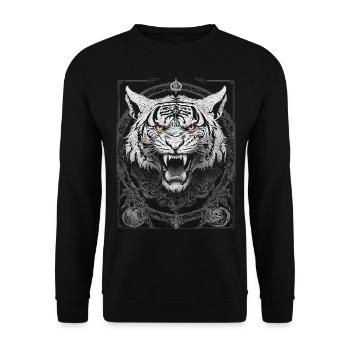 TIGER TRIBAL GOTHIC TATTOO TATTOO NATUR METALL - Unisex Pullover - Schwarz - Vorne - Alina (178cm) & Michal (187cm)