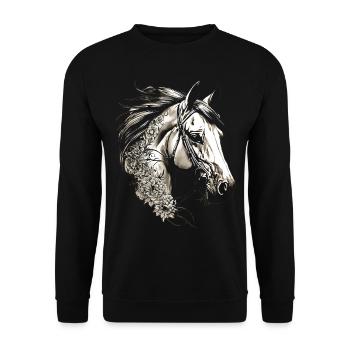HORSE HORSES VINTAGE FLOWER🌼 🐴🌸🌈🐎🏇 - Unisex Sweatshirt - black - Front - Alina (178cm) & Michal (187cm)