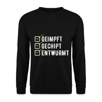 Geimpft Gechipt Entwurmt Impfen - Unisex Pullover - Schwarz - Vorne - Alina (178cm) & Michal (187cm)