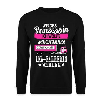 Prinzessin & LKW-Fahrerin - Unisex Pullover - Schwarz - Vorne - Alina (178cm) & Michal (187cm)