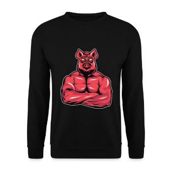 Bodybuilder Schwein Muskeln Fitness Geschenk - Unisex Pullover - Schwarz - Vorne - Alina (178cm) & Michal (187cm)