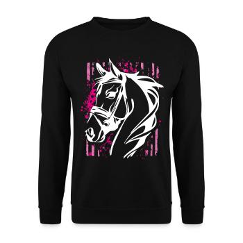 Graffiti-Stil Pferd mit Pinkem Farbsplash - Unisex Pullover - Schwarz - Vorne - Alina (178cm) & Michal (187cm)