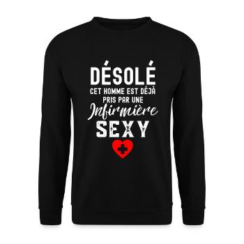 Cet homme est déjà pris par une infirmière sexy - Sweat-shirt Unisexe - noir - Devant - Alina (178cm) & Michal (187cm)