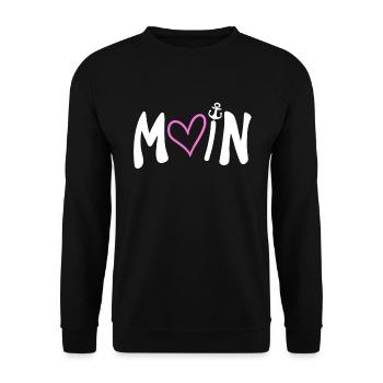 Moin Herz Anker Plattdeutsch - Unisex Pullover - Schwarz - Vorne - Alina (178cm) & Michal (187cm)