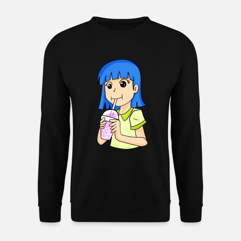 Anime Mädchen mit bubble tea - Unisex Pullover - Schwarz