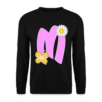 Lettre M avec papillon - Sweat-shirt Unisexe - noir - Devant - Alina (178cm) & Michal (187cm)