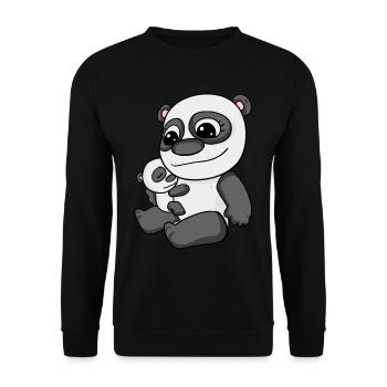 Panda mit Baby - Panda mit Kind - Unisex Pullover - Schwarz - Vorne - Alina (178cm) & Michal (187cm)