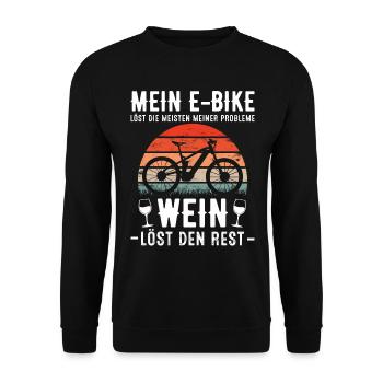 Mein EBike löst die meisten Probleme Wein den Rest - Unisex Pullover - Schwarz - Vorne - Alina (178cm) & Michal (187cm)