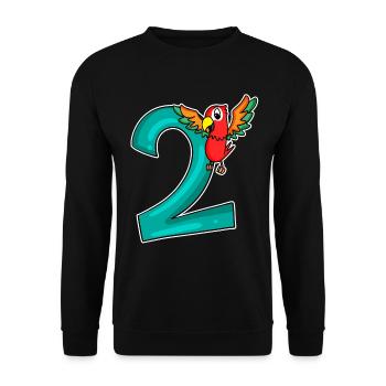 2e anniversaire - 2 ans - Motif perroquet - Sweat-shirt Unisexe - noir - Devant - Alina (178cm) & Michal (187cm)