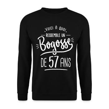 bogosse 57 ans cadeau humour anniversaire 57 ans - Sweat-shirt Unisexe - noir - Devant - Alina (178cm) & Michal (187cm)