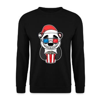 Weihnachten Panda Bär Popcorn Kino - Unisex Pullover - Schwarz - Vorne - Alina (178cm) & Michal (187cm)