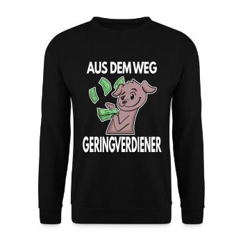 Aus dem Weg du Geringverdiener - Kapitalismus - Unisex Pullover - Schwarz - Vorne - Alina (178cm) & Michal (187cm)