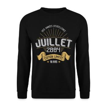 18 Ans Anniversaire Vintage Né(e) en Juillet 2004 - Sweat-shirt Unisexe - noir - Devant - Alina (178cm) & Michal (187cm)