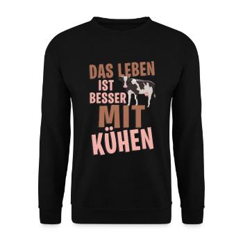 Kuh Kühe Rind Spruch Bauer Landwirt Leben Geschenk - Unisex Pullover - Schwarz - Vorne - Alina (178cm) & Michal (187cm)
